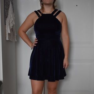 never worn navy blue velvety dress- 7/8